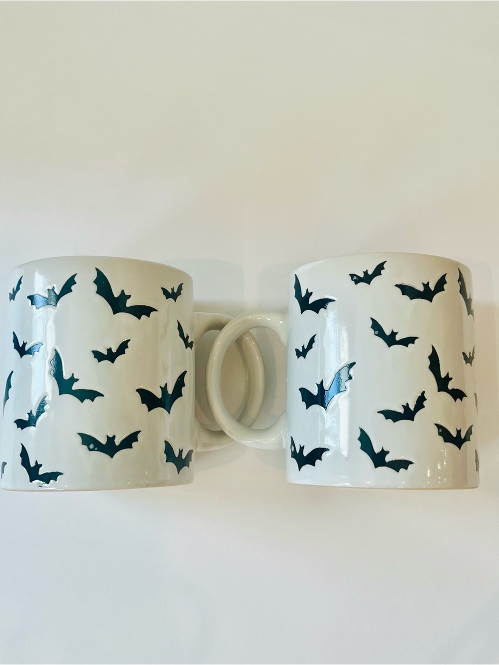 Brand new Halloween White Ceramic Mug Set with Black Bat Print